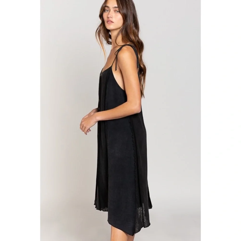 POL Black Cotton Spaghetti Strap Button Down Sundress - Picture 4 of 6